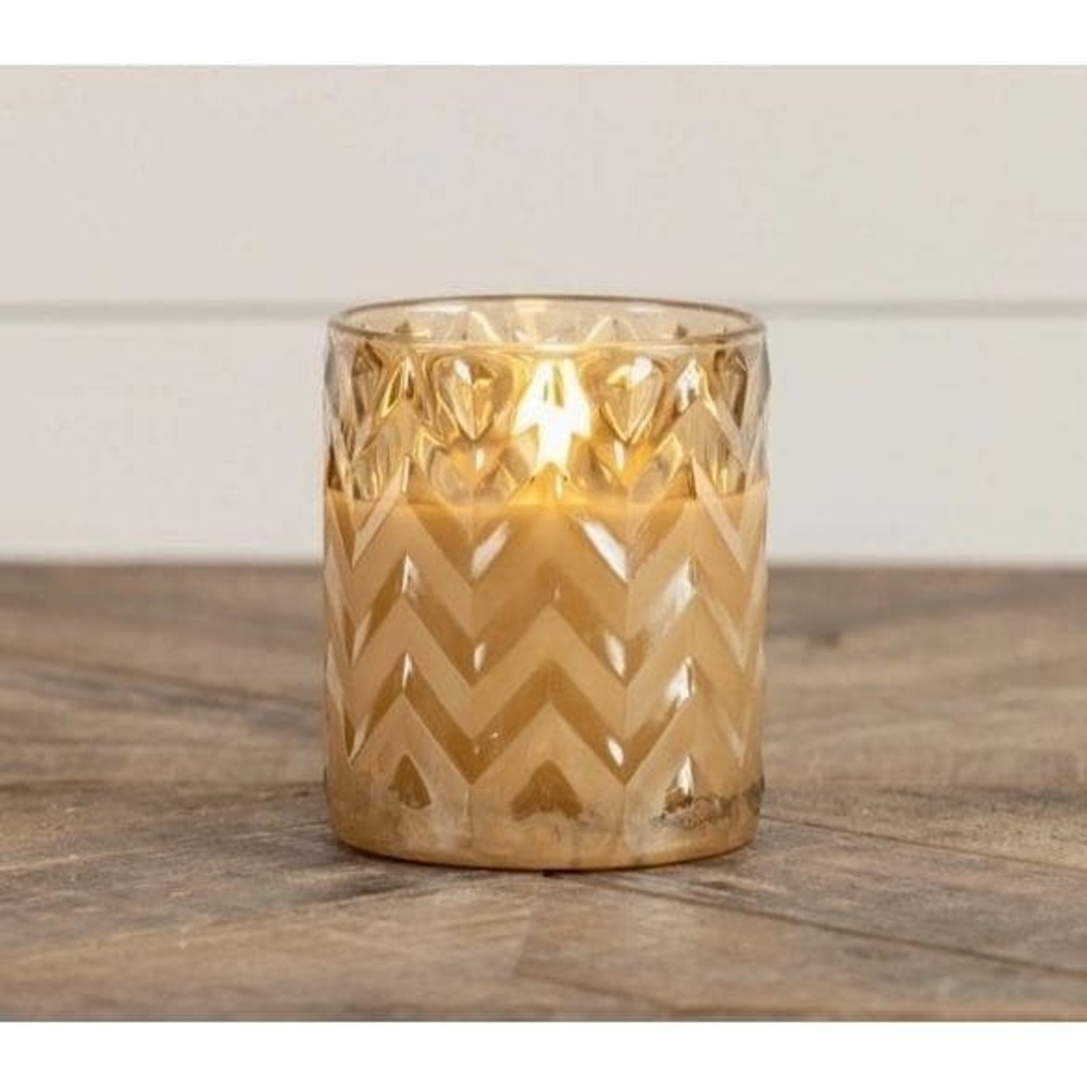 Ragon House Champagne Chevron Glass 3D Flameless‎ Candle 4" Battery Operated NEW
